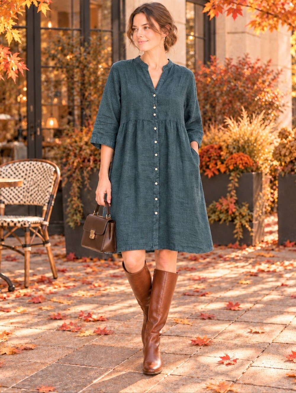 Italian Linen Lagenlook Button Front Dress Blue Made in Italy by Liabella